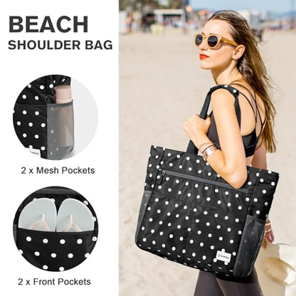G4Free Beach Bag, Waterproof Sandproof Large Capacity Foldable for Women - color: Black White, size: 35L