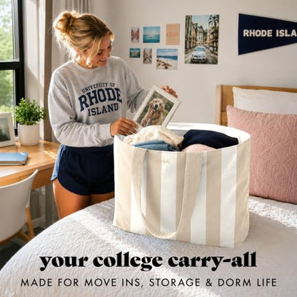 Fit & Fresh All The Things XL Beach Bag for Women, Oversized Travel Tote - color: Taupe Stripe
