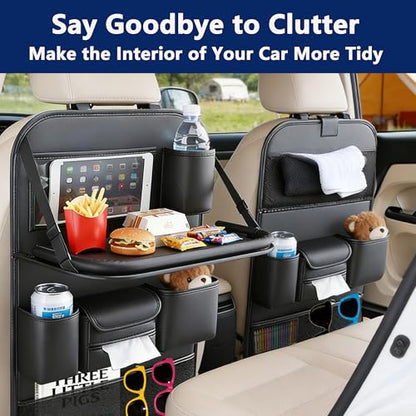 Car Backseat Organizer with Tray, Back of Car Seat Storage Caddy for Kids