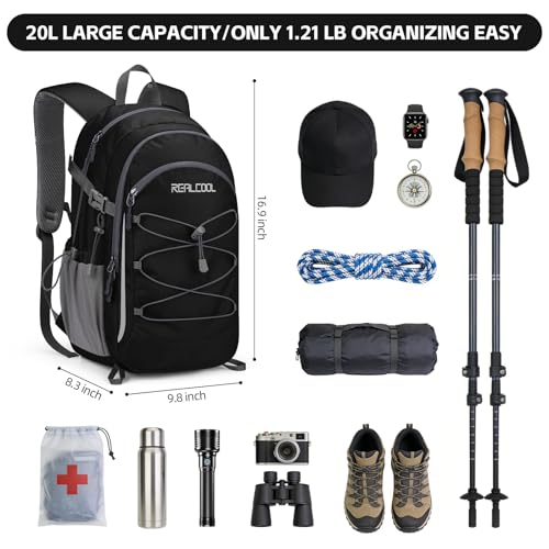 RealCool 20L Lightweight Hiking Backpack, Small Travel Daypack for Camping - color: Black, size: 20L