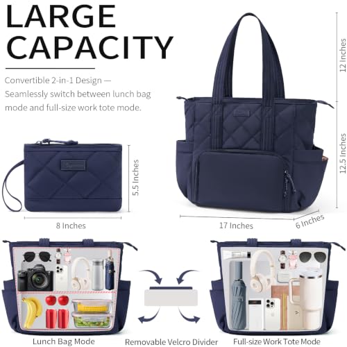 Bagstellar Lunch Tote Bag for Women, 3 in 1 Work Bag with Lunch Compartment - color: Navy Blue