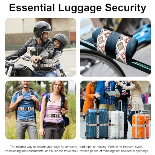 2 Pack Luggage Straps, Adjustable Cute Printing with Combination Lock Luggage Straps for Women Men Travel School Business Trips-Boho - color: Boho