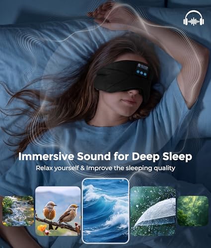LOVE EYE Sleeping Eye Mask with Bluetooth 5.4 Headphones for Side Sleepers - color: Black
