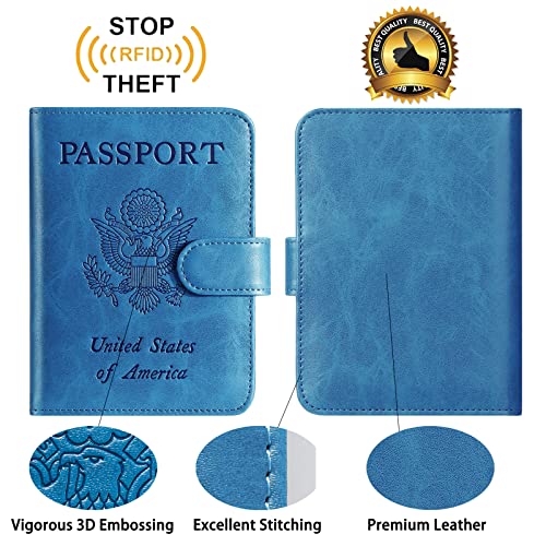 Passport Holder Cover Wallet RFID Blocking, Travel Essentials - color: Blue