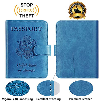 Passport Holder Cover Wallet RFID Blocking, Travel Essentials - color: Blue