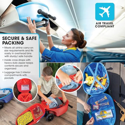 KIDDIETOTES Boys Ride-On Scooter Luggage, Hardside Travel Carry-On Suitcase - style: Superhero Robot