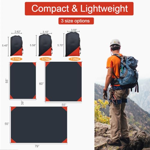 Pocket Picnic Blanket, Compact Lightweight Tarp for Camping - color: Black/Red, size: 55"x39"