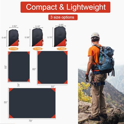 Pocket Picnic Blanket, Compact Lightweight Tarp for Camping - color: Black/Red, size: 55"x39"