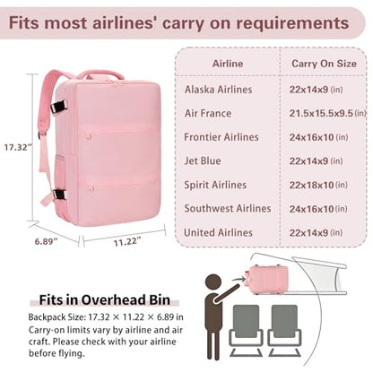 Travel Carry On Backpack for Women, TSA Approved 15.6" Laptop Daypack - color: Pink, size: Medium