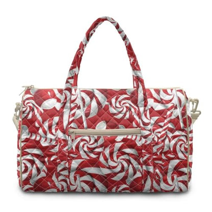 Youngerbaby Christmas Quilted Weekender Duffle Bag for Women Candy Print - color: Red Candy Cane