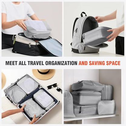 MADIKA 6 Pcs Compression Packing Cubes for Travel, Mesh Window, Gray - color: Gray