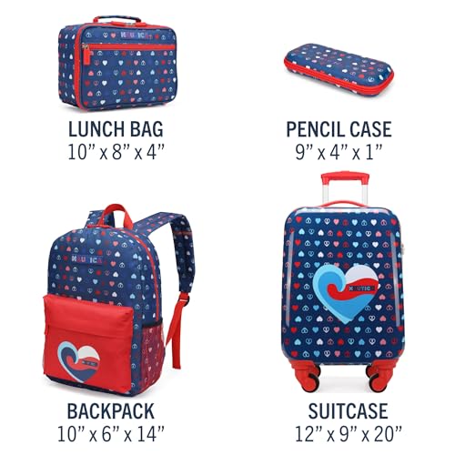 Nautica Kids Luggage - 18" Airline Approved Rolling Hardside Upright Carry-on Suitcase Set with Wheels (Nautica Peace | 5pc School Set) - color: Nautica Peace | 5pc School Set