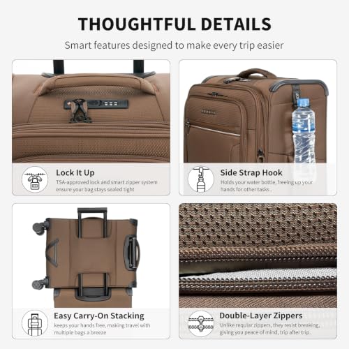 Verage Toledo Carry On Luggage with Spinner Wheels (20-Inch, Cocoa Brown) | Softside Expandable Suitcase, TSA Lock, Business Suitcase - color: Cocoa Brown, size: Carry-On 20-Inch