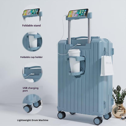 20" Lake Blue Carry-On Luggage, Cup Holder & USB, Hard Shell - color: Lake Blue