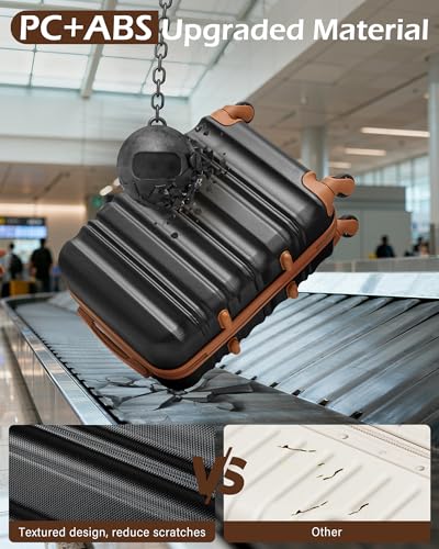 LONG VACATION Luggage Sets, 3 Piece, 20 Inch Carry On Hardshell Suitcase - color: BLACK-BROWN, size: 3-Piece Set (20-Inch BP/TB)