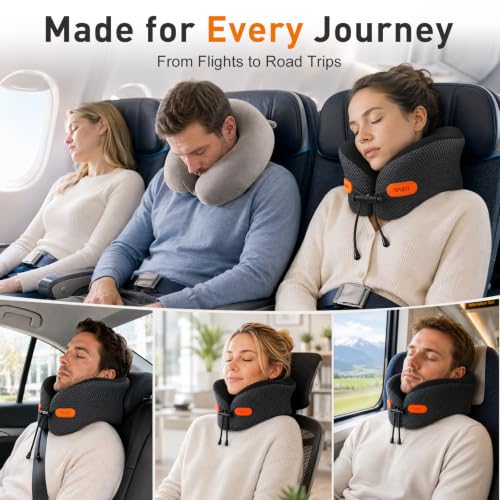Premium Travel Pillow for Airplanes, Ergonomic Neck Pillow for Long Flights - color: Black&gray