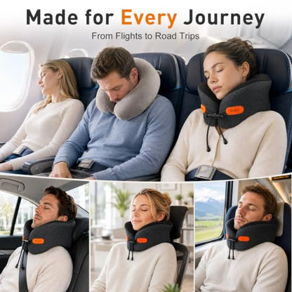 Premium Travel Pillow for Airplanes, Ergonomic Neck Pillow for Long Flights - color: Black&gray