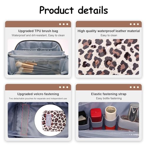 BOYATU Travel Makeup Bag Organizer: 3 Pcs Leopard Cometic Bag Set for Women - color: A-Leopard-White