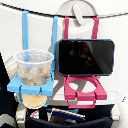 Foldable Airplane Cup Holder Phone Mount, Portable Tray Table Drink Beverage Stand, Universal Travel Car Organizer