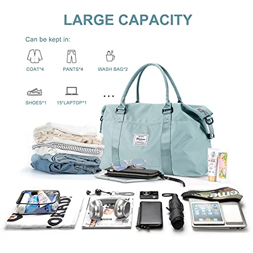 BJLFS Duffel Bag, Light Blue Nylon, 60L, Water-Resistant, Adjustable Strap, Overnight Travel, Workout, Sports Activities, Fits 15.6 Inch Laptop - color: Blue