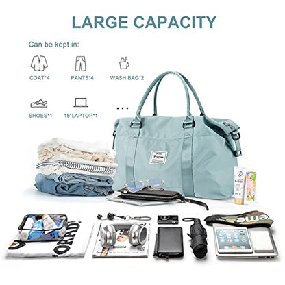 BJLFS Duffel Bag, Light Blue Nylon, 60L, Water-Resistant, Adjustable Strap, Overnight Travel, Workout, Sports Activities, Fits 15.6 Inch Laptop - color: Blue