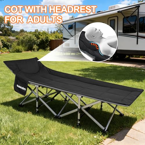 Folding Camping Cot-with Cushion and Pillow,Sleeping Cots for Adults - color: Grey