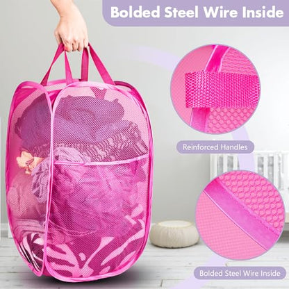 2 Pack Pop Up Laundry Hampers, 70 L Collapsible Foldable Mesh Basket, Pink - color: 2 PCS Pink