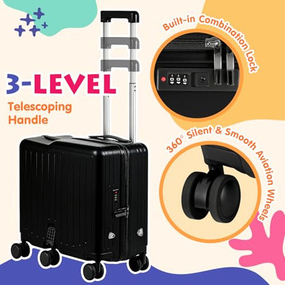 smilesun Kids Ride-On Luggage, 20" Hardshell Carry-On Suitcase with 6 Spinner Wheels, Foldable Pedal, Hidden Cup Holder & Combination Lock for Toddlers & Children (Black, 20-inch) - color: Black