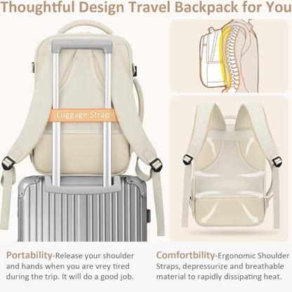 Tenot Travel Backpack for Women 15.6 Inch, Large - color: Beige, size: X-Large-17 Inch