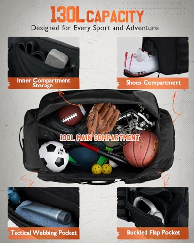 Gonex 130L Extra Large Duffel Bag, Convertible Travel Duffle - color: Black, size: 130L