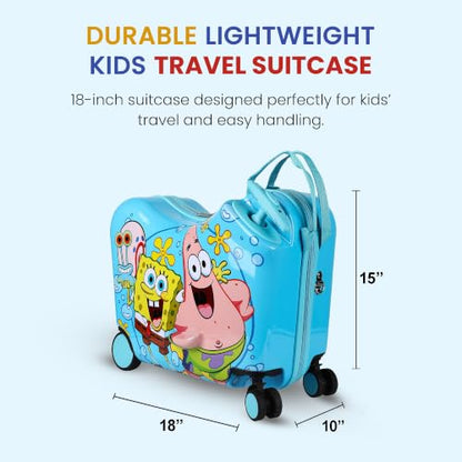 Bioworld Spongebob Squarepants Kids Hardshell 15-Inch Ride-On Suitcase - color: Spongebob Character Print Blue
