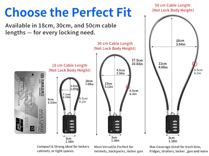RESET-201 4-Digit Cable Padlock, 20 in 50cm 5mm Cable Loop, 1 Pack - size: 50cm(20 inch)Cable