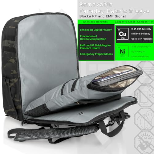 Xtreme Sight Line ~ Faraday Laptop Backpack Carry On ~ Signal Blocking Travel Backpack with RFID Protection, Fits 16" Laptop with Removable Faraday Sleeve ~ 1000D Nylon/Spacer Mesh ~ Midnight MultiCam - color: Midnight Multicam