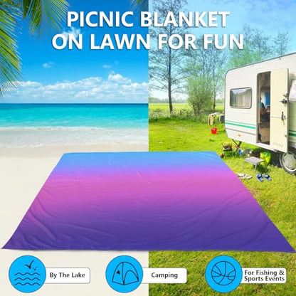 AISPARKY Beach Blanket Waterproof Sandproof,Extra Large,Picnic Blankets - color: Gradient - Blue Purple, size: 10' x 9'