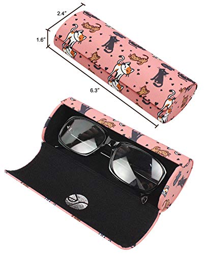 JAVOedge [3 PACK], Various Pattern Long Oval Hard Glasses Case Includes Microfiber Cleaning Cloth - color: Multi-color (Cats)