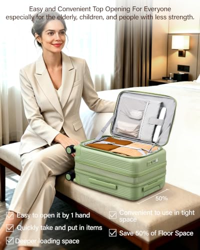 Hanke Top Opening 20" Carry On Luggage Expandable Hard Shell Bamboo Green - color: Bamboo Green, size: 20 Inch EXT