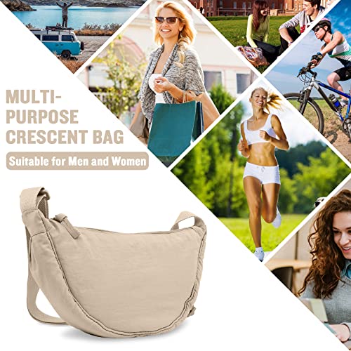 Nylon Crescent Crossbody Bag for Women Purses Trendy Men,Small Travel Sling Bag Hobo - color: Beige, size: Small