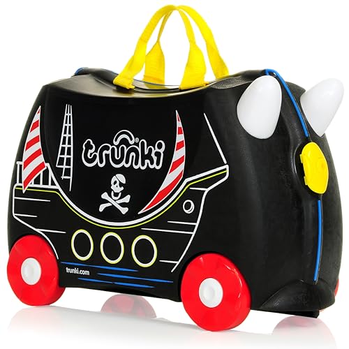 Trunki Ride-On Kids Suitcase | Tow-Along Toddler Luggage | Carry-On Cute Bag with Wheels | Kids Luggage and Airplane Travel Essentials: Pedro Pirate Ship Black - color: Pedro Pirate (Black)