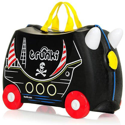 Trunki Ride-On Kids Suitcase | Tow-Along Toddler Luggage | Carry-On Cute Bag with Wheels | Kids Luggage and Airplane Travel Essentials: Pedro Pirate Ship Black - color: Pedro Pirate (Black)