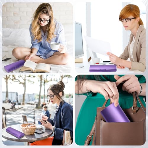 Hifot Aluminium Glasses Case, Slim Reading Glasses Case, Portable Travel Metal Eyeglass Spectacles Protection Hard Shell - color: Purple