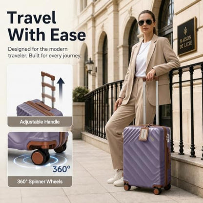 Rosamo 5-Piece Hard Shell Expandable Luggage Set, Airline Approved Carry-On | 22x14x9 ABS+PC Suitcases with Spinner Wheels and TSA Lock for Secure Travel - color: Purple