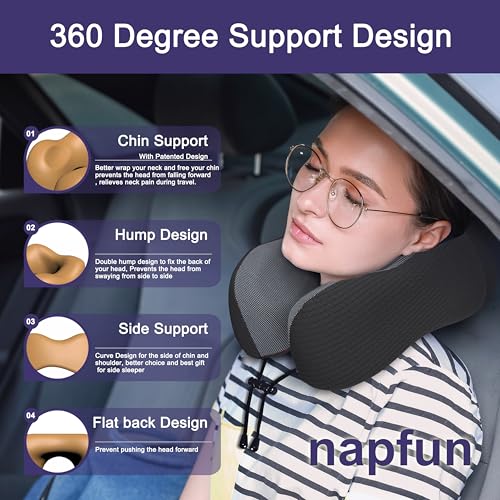 napfun Neck Pillow for Travel, Memory Foam Airplane Pillow, Charcoal Black - color: Charcoal Black
