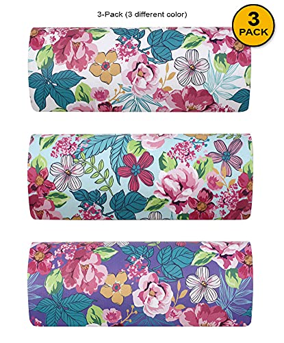 JAVOedge [3 PACK], Various Pattern Long Oval Hard Glasses Case Includes Microfiber Cleaning Cloth - color: Florals - Style B