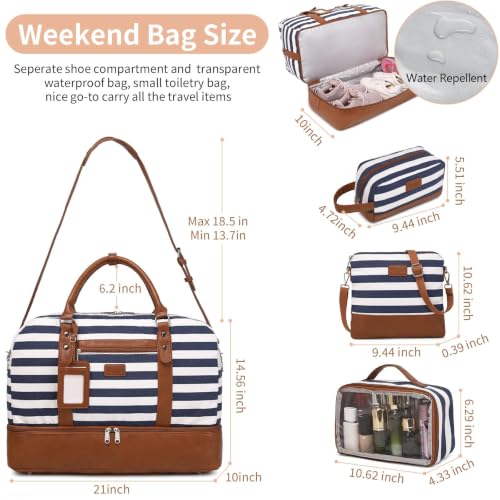 4PCS Weekender Bags for Women Large Overnight Weekend Travel Duffel Bags - color: Wide Blue White-CH