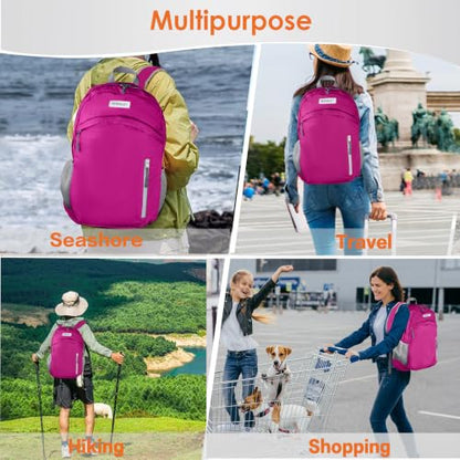 Waterproof Foldable Hiking Backpack, Lightweight Beach Bag DarkPink - color: Pink2