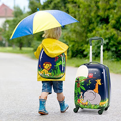 Olakids Kid Luggage Set, 12’’ Travel Backpack and 16’’ Carry on Suitcase with Wheels for Children Boys Girls, 2 Pcs Rolling Spinner Trolley Case Gift for Toddlers (Jungle) - style: Jungle