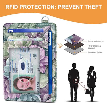 SEAVILIA Small Credit Card Holder for Women, Slim RFID Blocking Wallet - color: Happy Flower