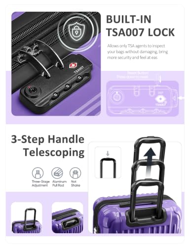 Expandable Checked Luggage Suitcase with Wheels - color: Midnight Violet, size: M(24 In)