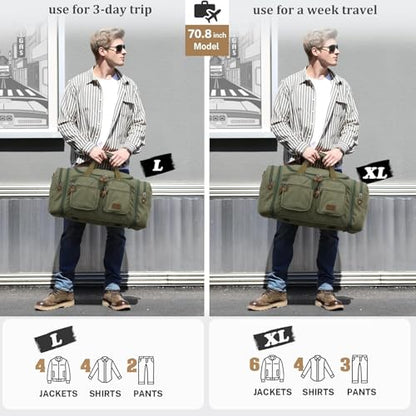 Gonex Duffle Bag for Travel, Expandable 60L Overnight Weekender Gym Bag - color: Army Green, size: X-Large-60l
