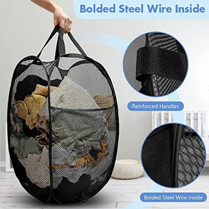 2 Pack Pop Up Laundry Hampers, 70 L Collapsible Foldable Mesh Basket, Black - color: 2 PCS Black
